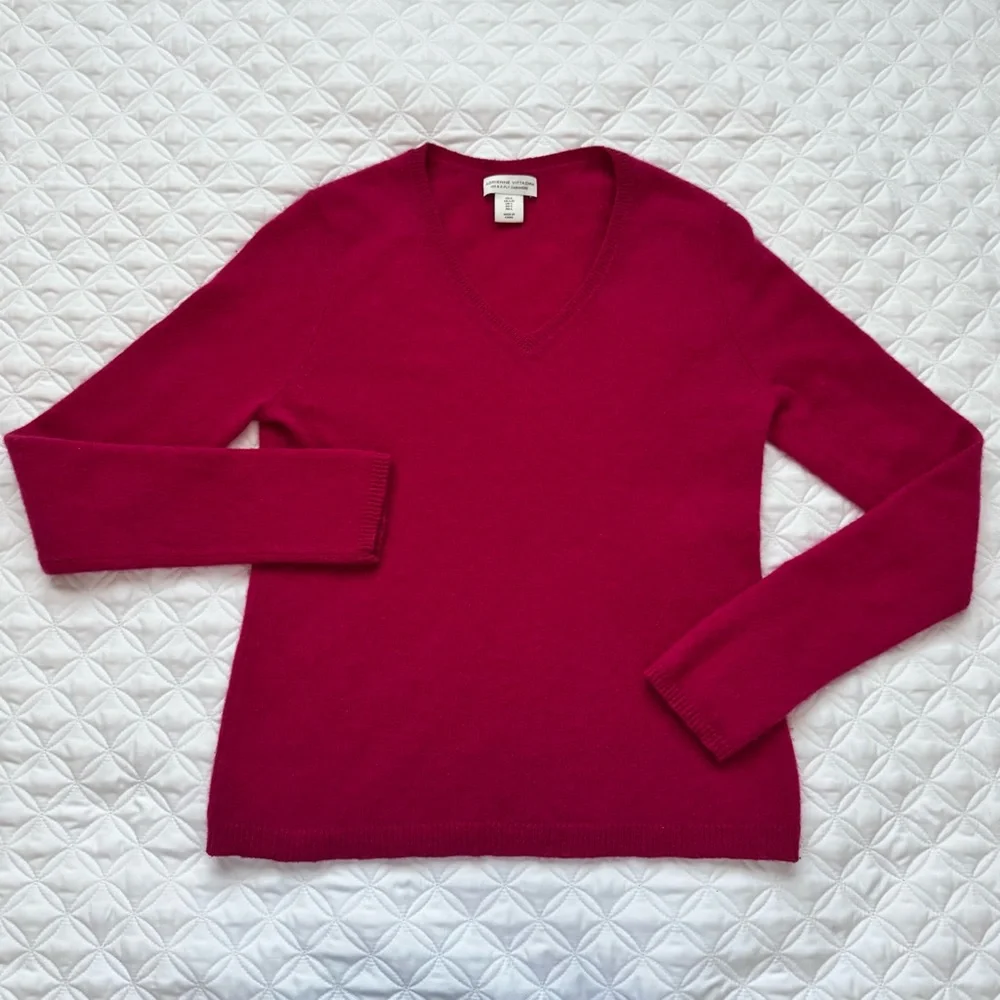 Adrienne Vittadini 100% Cashmere V-Neck Long Sleeve Pullover Sweater Pink Size L